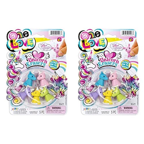5 Pc Mix n Match Rainbows and Unicorns Unicorn Eraser Sets, Set of 2 Packages