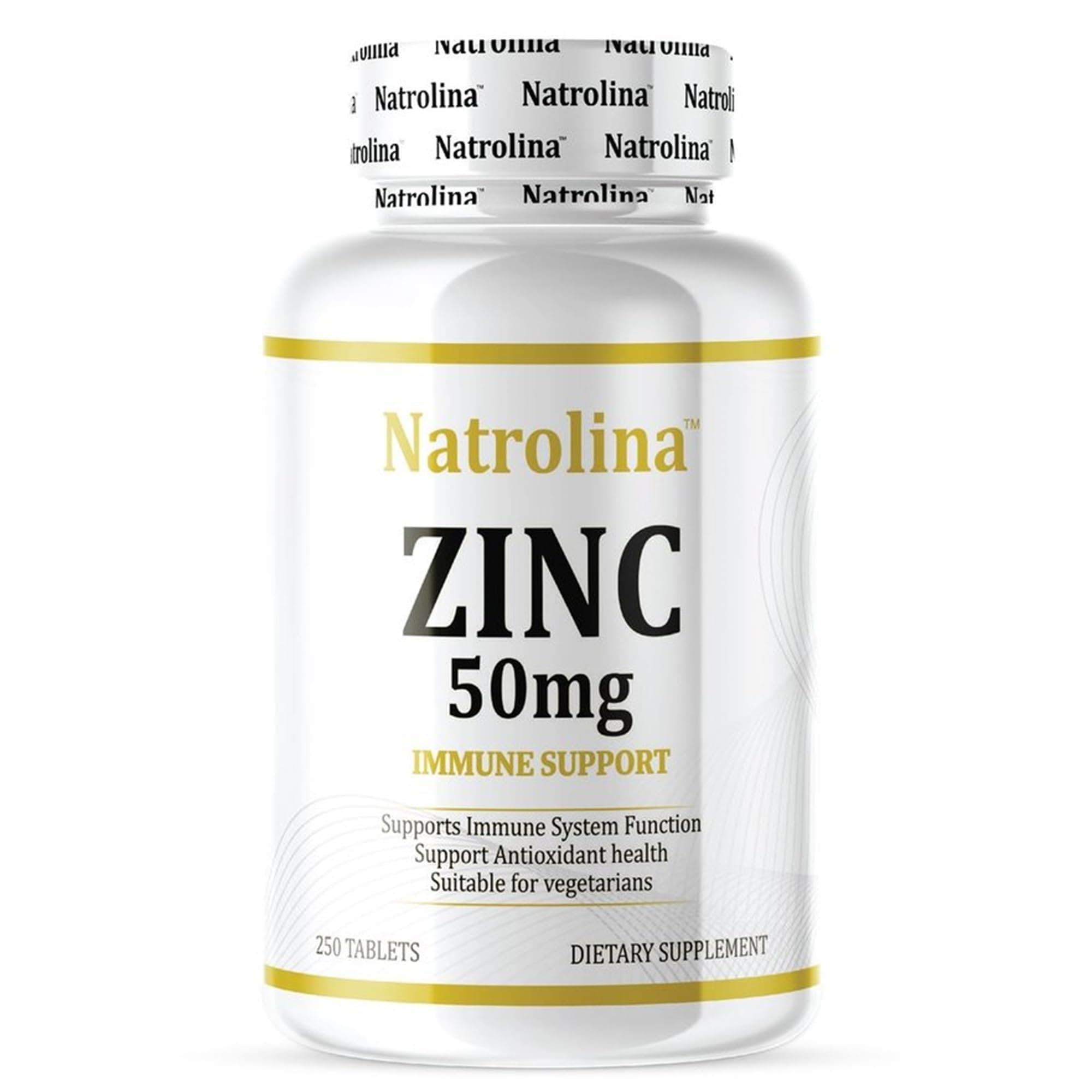 Natrolina Zinc Chelated 50mg 250 Tablets | Supports Immunity, Antioxidant Protection, Reproductive Function, Enzyme Activity, Skin Care | Essential Mineral Supplement | Gluten Free