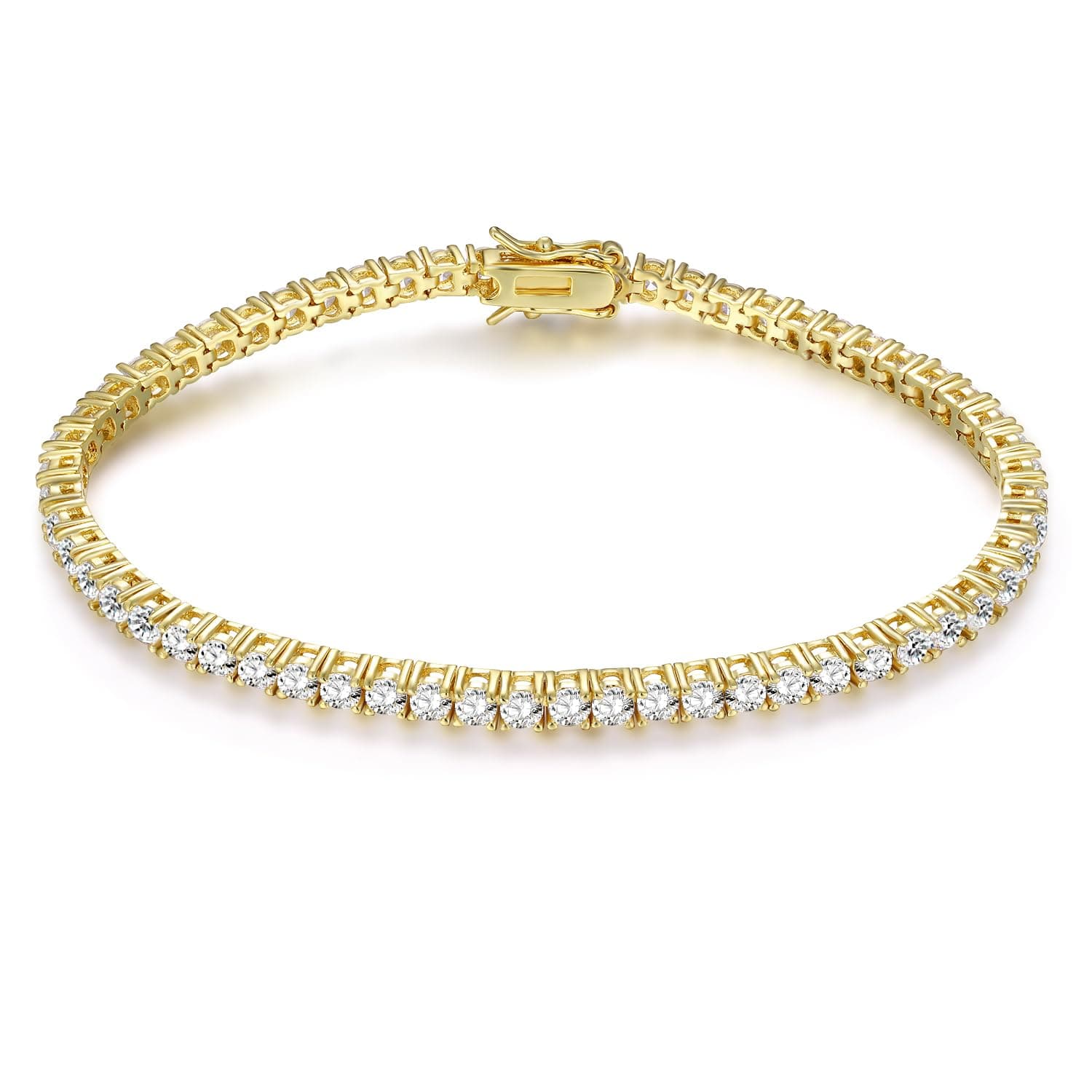 Gemsme 18K Gold Plated 3.0 Cubic Zirconia Classic Tennis Bracelet for Women and Men 6.5 Inch
