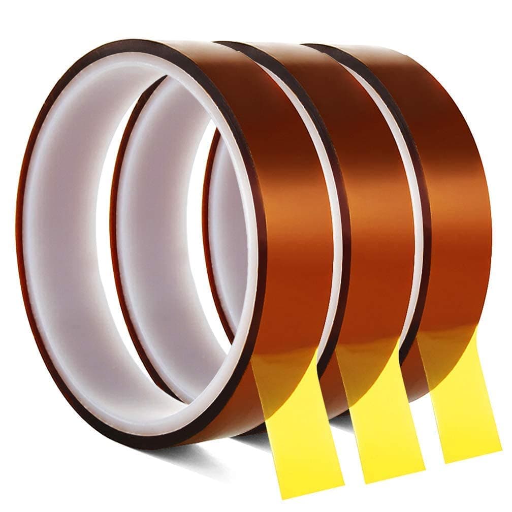 3 Roll 20m x 20mm High Temp Tapes Heat Resistant Tape Polyimide Film Self Adhesive Tawny Masking Tape for Electric Task, 3D Printers, Solder, Painting and Packing Fixing