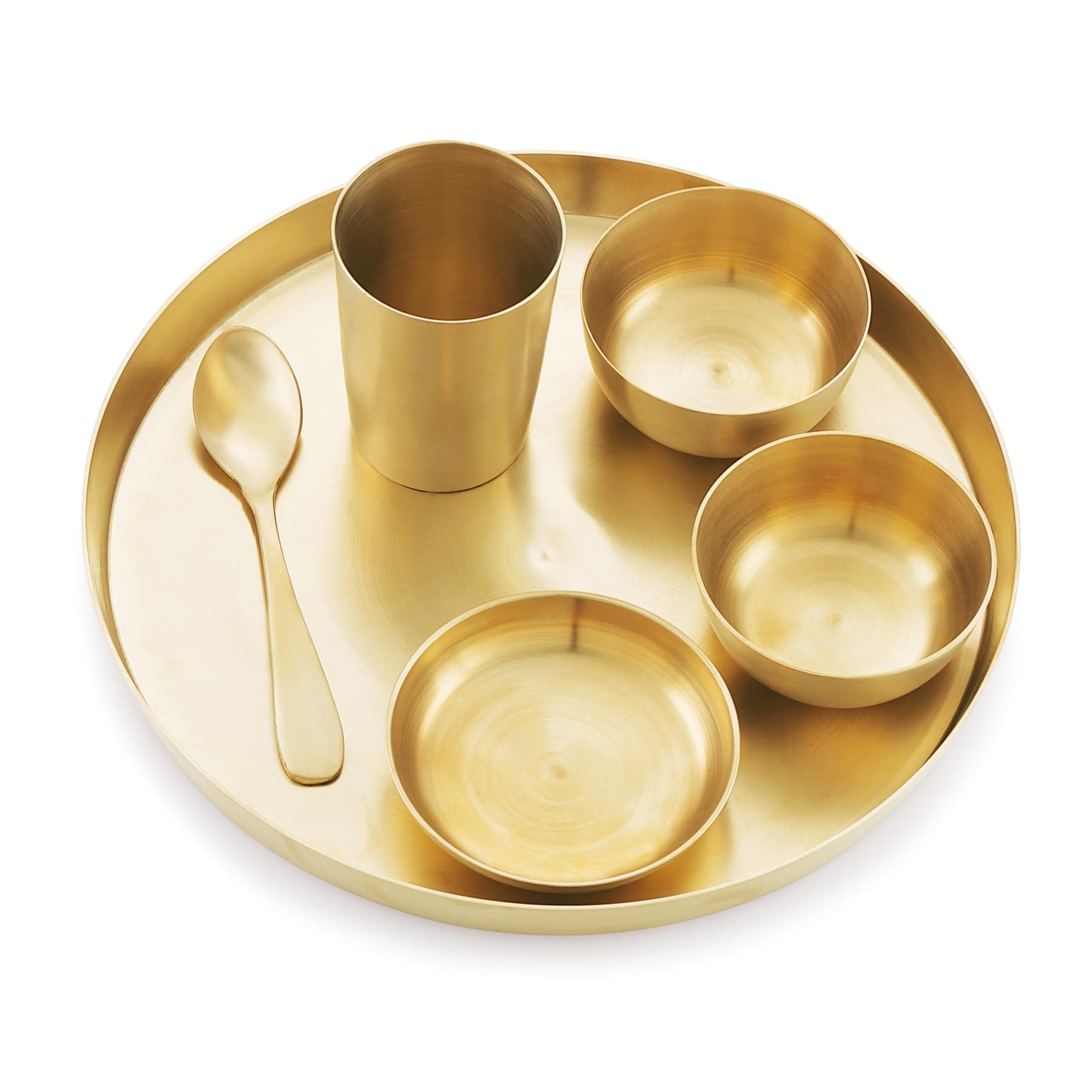Satvik Kansa Bhojan Set Traditional Indian Dining Kit with Thali, Glass, Wati, Sweet Dish & Spoon - Ayurvedic Kansa Dinner Set for Healthier Living - Perfect for Sattvic Lifestyle-Matt