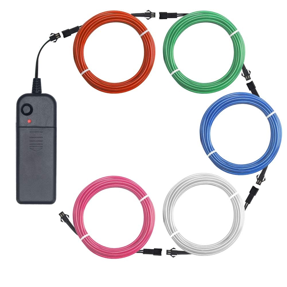 ZITRADES El Wire, Portable Neon Lights 5x1m/3ft Multi Color Male to Female Electroluminescent Wire with Portable Inverter for Parties Home Christmas Decoration