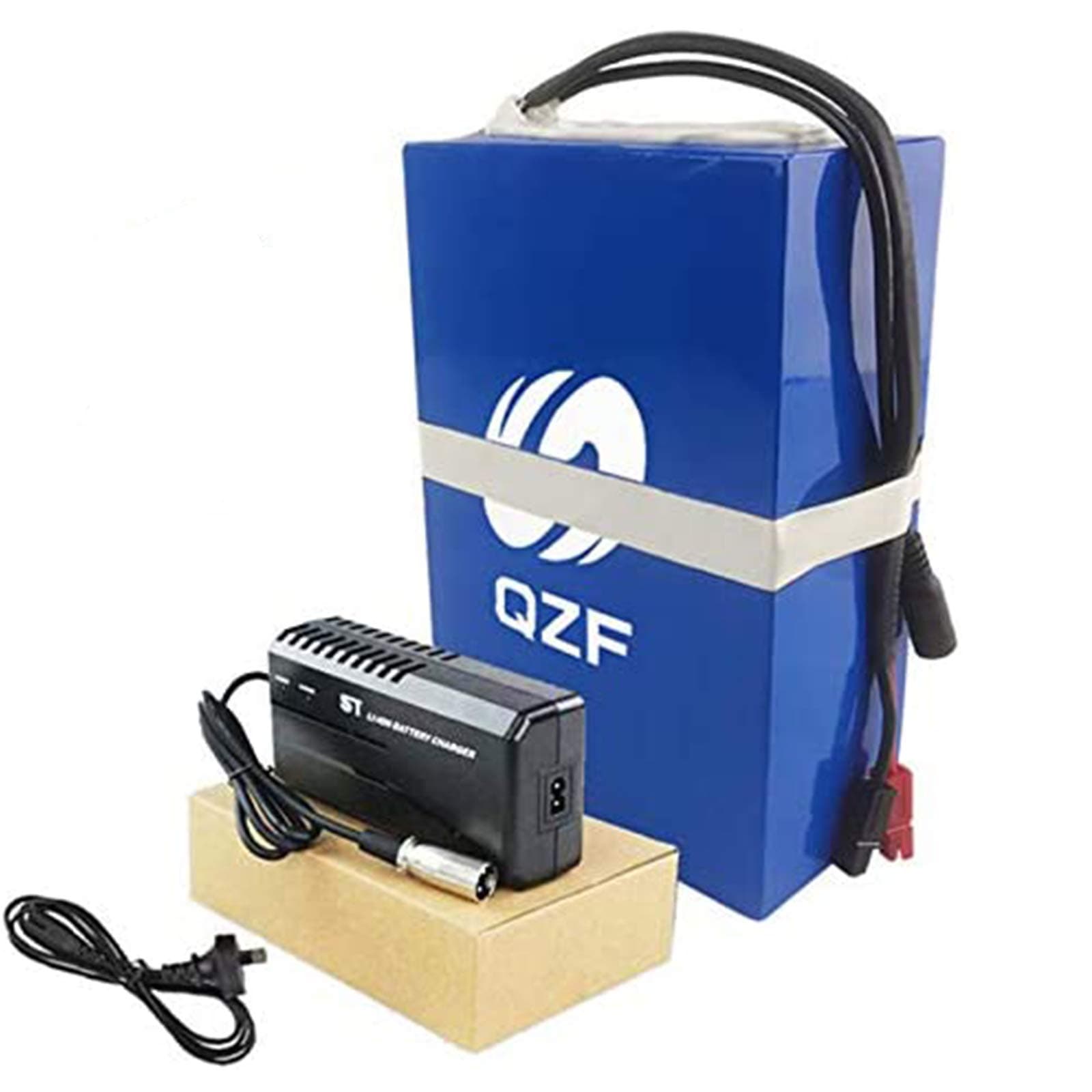 QZF 48V 20AH Ebike Battery, Waterproof PVC Lithium Battery Pack with Charger and 30A BMS Protection for 1000W 750W 500W Blie Motors