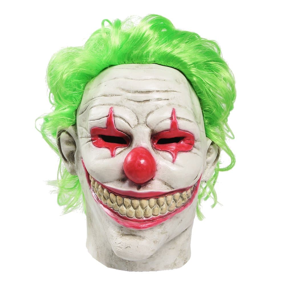 Halloween Mask Latex Scary Clown Head Mask Halloween Costume Party Props Masks For Halloween Decoration (Green Hair Clown Mask)