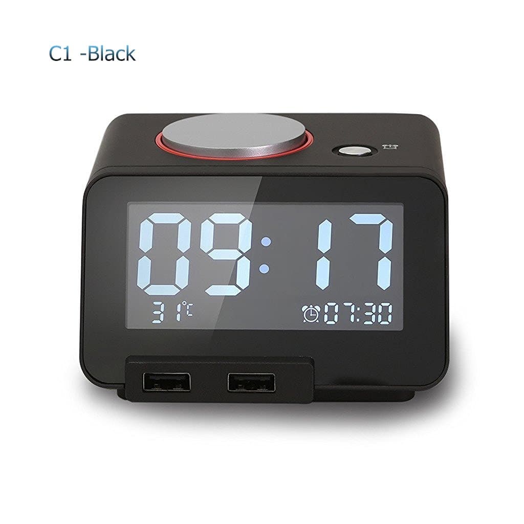 Homtime C1 Multi-function Alarm Clock, Indoor Thermometer, Charging Station/Phone Charger with Dual Port USB For IPhone 5/5s, iPhone 6/6+,IPad, IPad Mini,Smartphones&Tablets(BLACK)