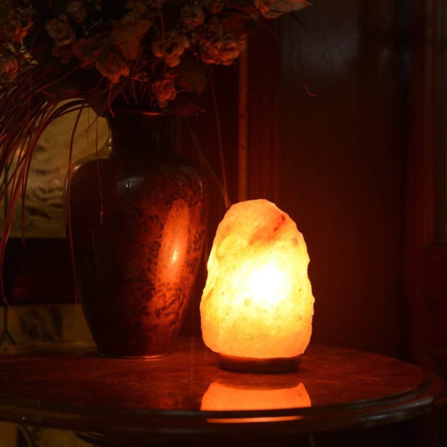 SRJ Himalayan Rock Salt Crystal Lamp 2-3 kg Natural Shape, with Wood Base, Wire and Bulb, Rock Salt vastu Lamp