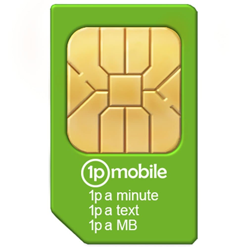 1pMobile 2G SIM card - pre-loaded with £10 credit.