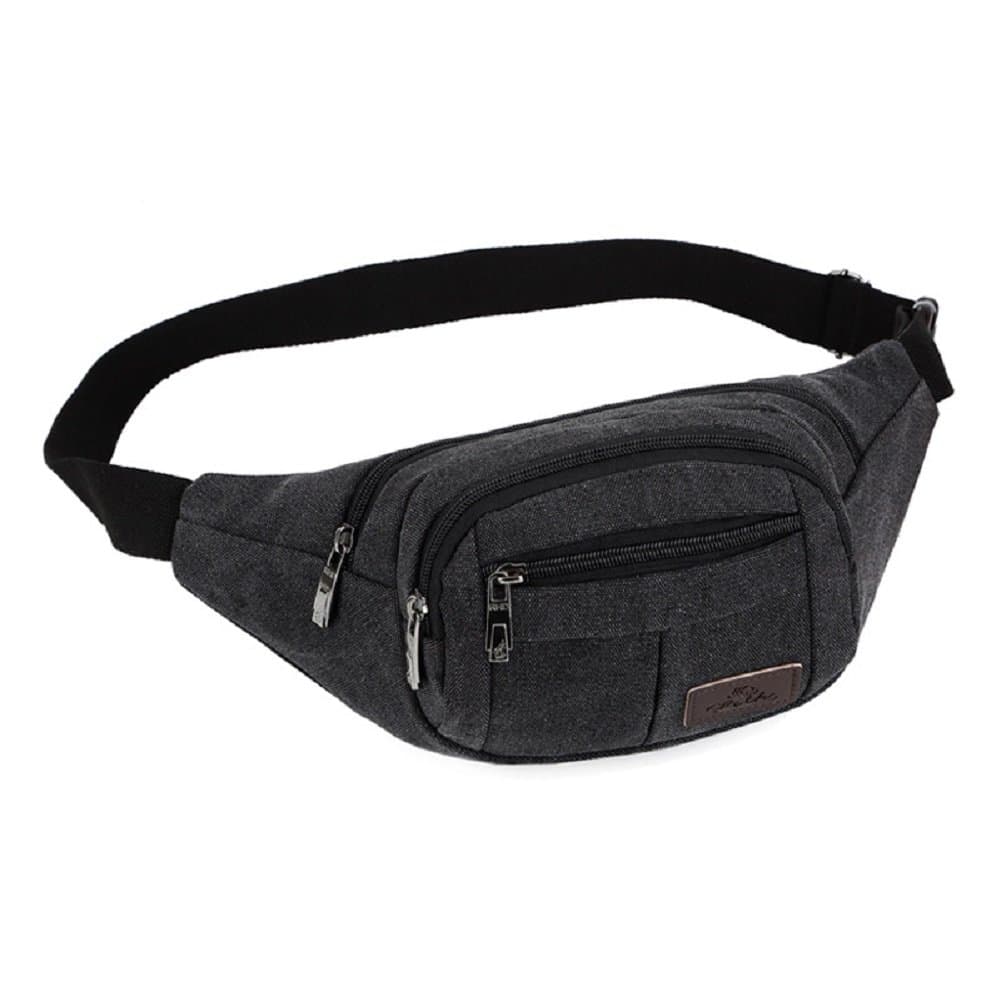 Waist Pack Canvas Fanny Running Sport Single Shoulder Men's Outdoor Bag (Black)