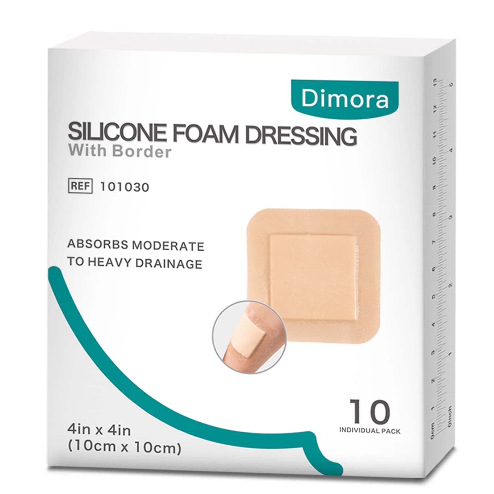 Silicone Foam Dressing with Border Adhesive 4"x4" Wound Dressing First Aid Bandage for Wound Care 10 Pack