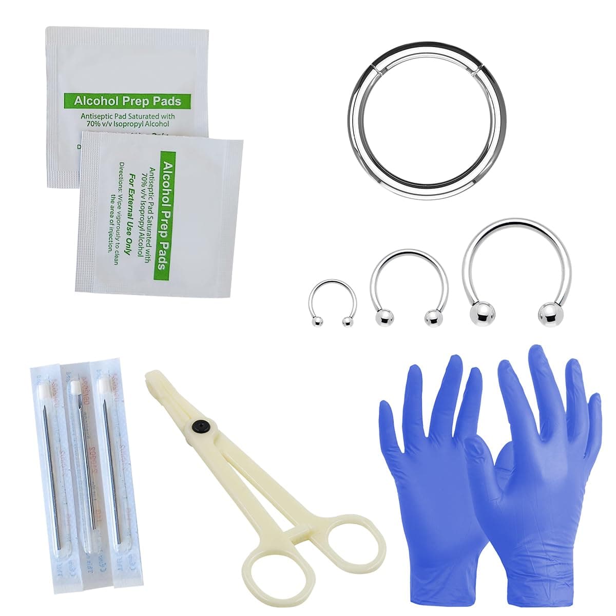 10 Pcs Professional Septum Piercing Kit with Surgical Steel Jewelry and Forceps
