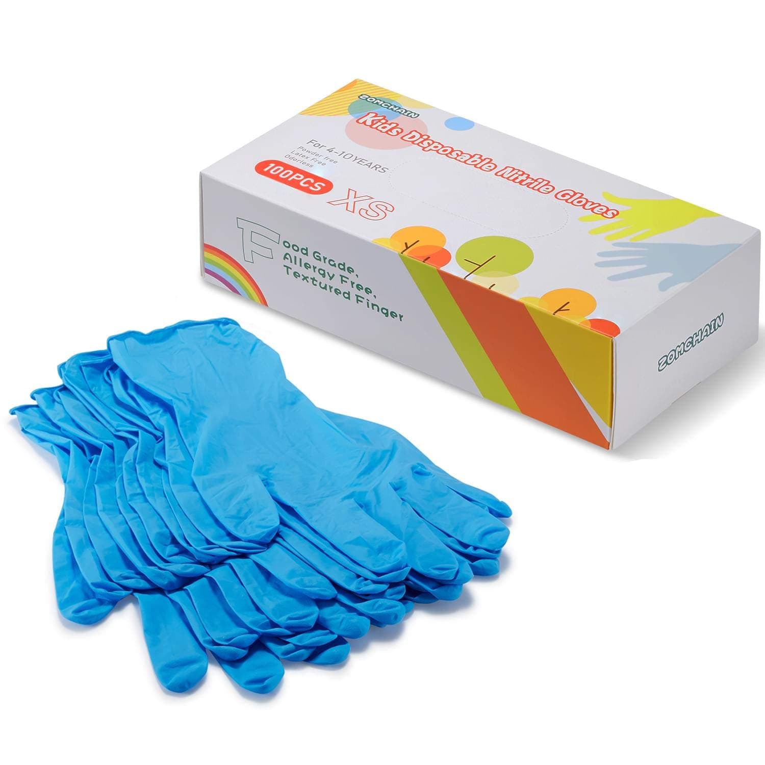 Kids Gloves Disposable, Nitrile Gloves for 4-10 Years - Latex Free, Food Grade, Powder Free - for Kids Festival Preparation, Crafting, Painting, Gardening, Cooking, Cleaning