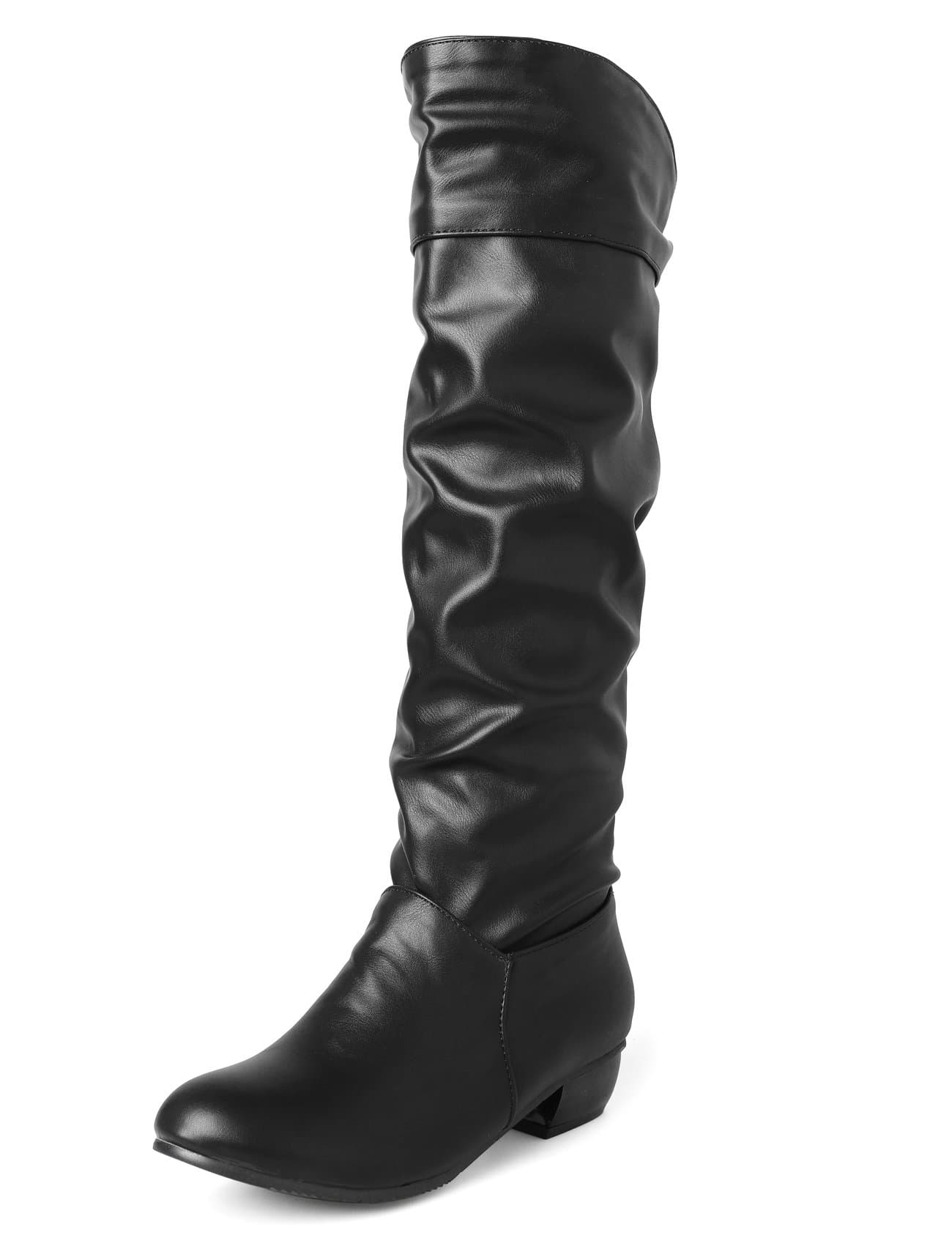 Sungtin Women's Faux Leather Knee High Flat Slouch Boots