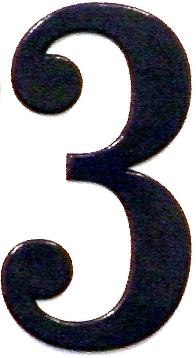 Fancy Black Thick Outdoor Adhesive Reflective Mailbox Number or House Number - Single Digit Number 3 - Size - 4 Inch - 1/8 Inch thick