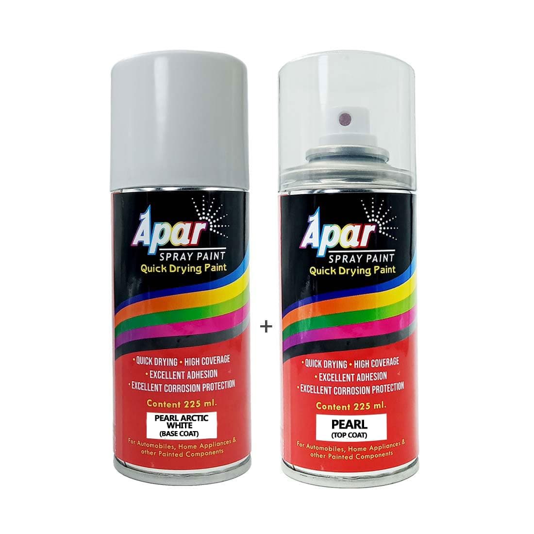 - APAR Automotive Spray Paint Pearl Arctic White- Base Coat (RC Colour Name) + PC Compatible for Maruti Cars -225 ml (Pack of 2-Pcs)