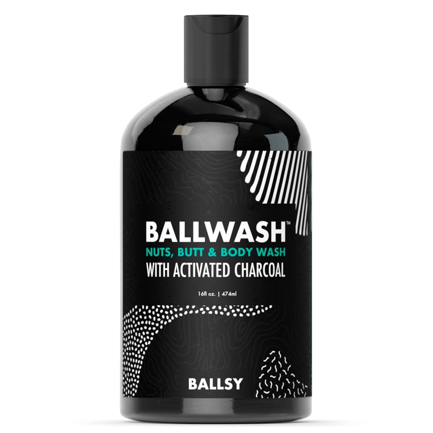 Men's Activated Charcoal Ball and Body Wash, Ballwash Hygiene Wash, 16oz