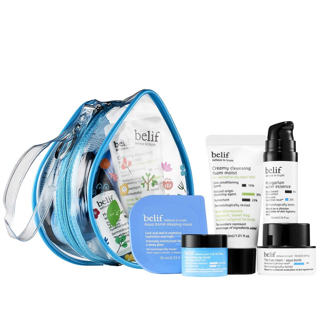 belif Hydrators-On-The-Go Kit | Travel Kit | Moisturizer, Eye Cream, Serum, Hydration | Daily Hydrating Skincare Set | Antioxidant Packed Moisturizing Set for All Skin Types | KBeauty | 1.01 Fl Oz