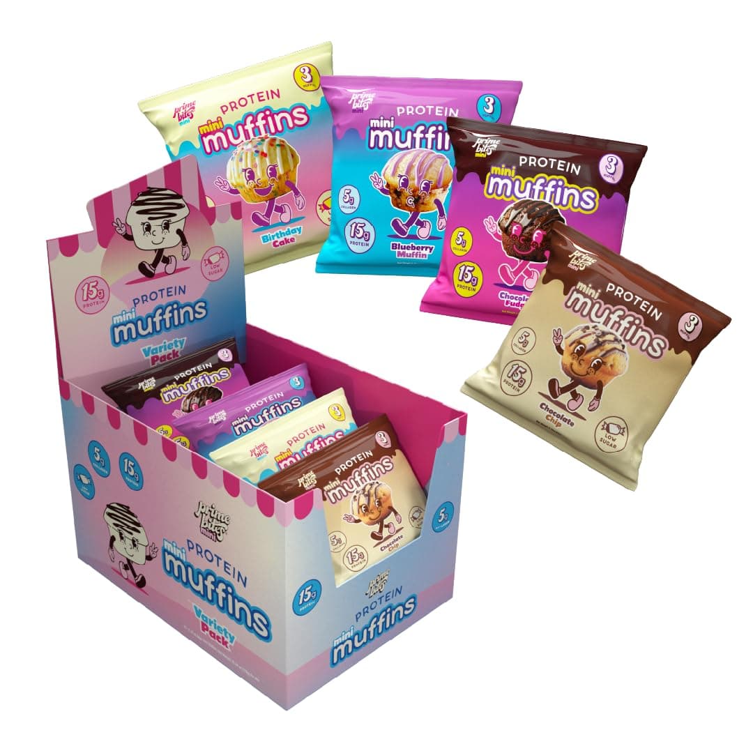 Prime Bites Minis - High Protein Muffin (12 Per Box, Variety Pack) - 15g of Protein, 5g of Collagen, Gluten Free, Low Sugar Treat, Delicious Protein Snack