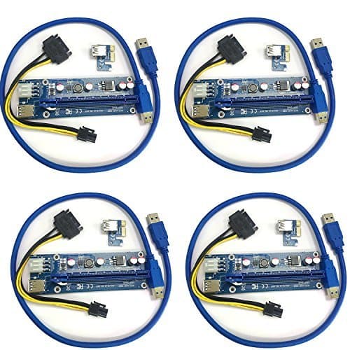 4 Pack - PCI-E 16x to 1x Power Riser Adapter Card with 6 Pin Power Connector GPU Riser 60 cm(24 in) USB 3.0 Extender Cable - Mining Dedicated Graphics Card Extension Cable (4 Pack)
