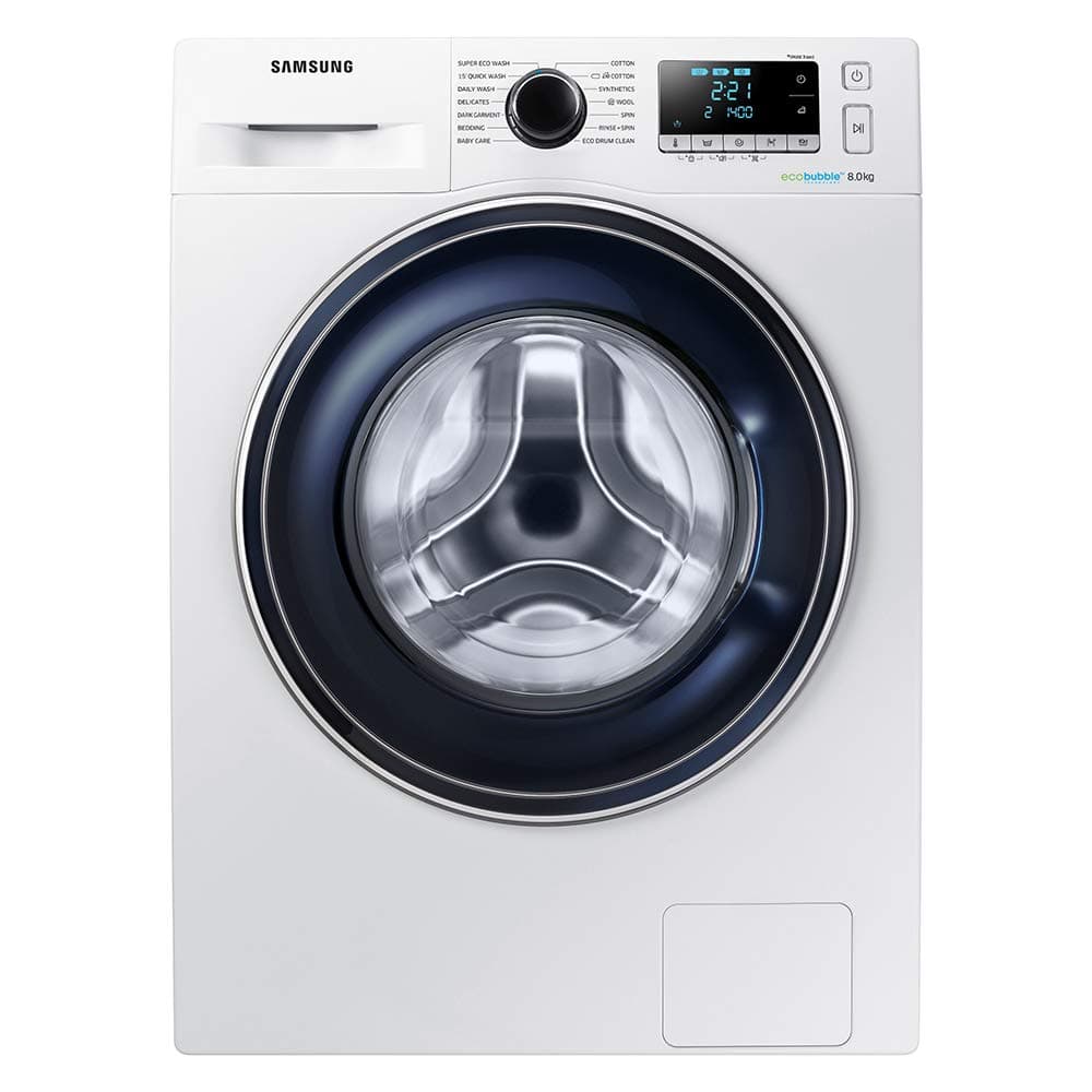 Samsung WW80J5555FA Freestanding Washing Machine with Ecobubble, 8 kg Load, 1400 rpm Spin, White, Decibel rating: 62, EU Acoustic Class: A