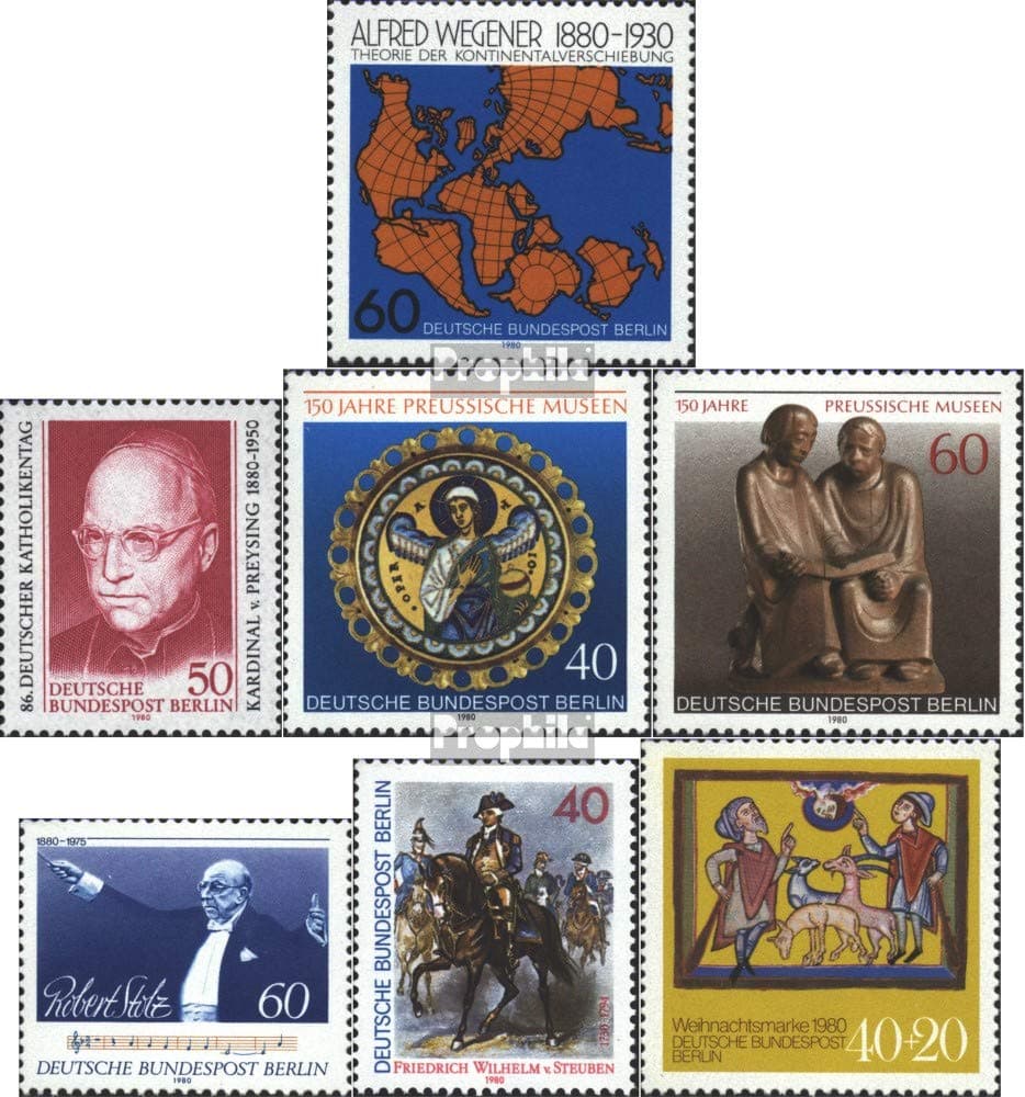 Berlin (West) 616,624,625-626,627, 628,633 (complete.issue.) 1980 Wegener, Museums, proud, Steuben u.A (Stamps for collectors) music / dance