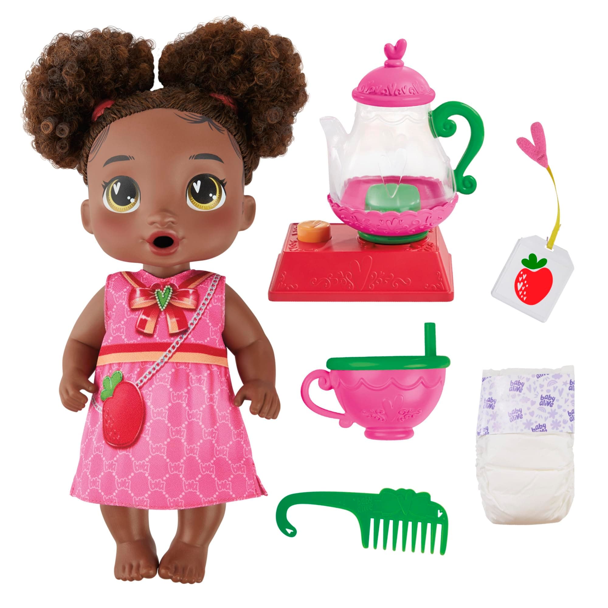 Bubbly Tea Party Berry Boo Doll with Teapot Accessories, Black Hair, 11 Inch Toy for 3 Year Old Girls and Boys & Up