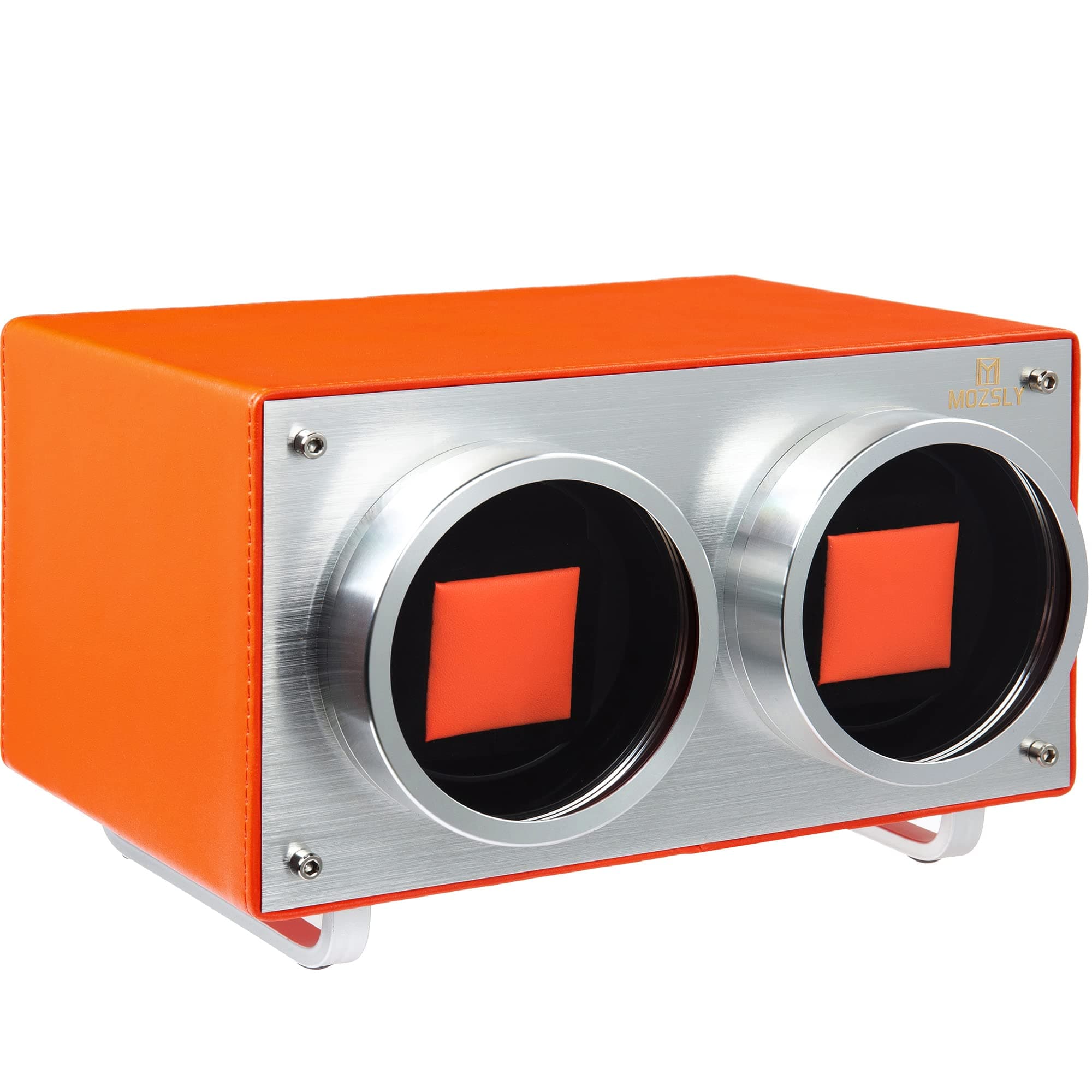 Double Watch Winder for Automatic Watches Quiet Motor PU Leather Orange