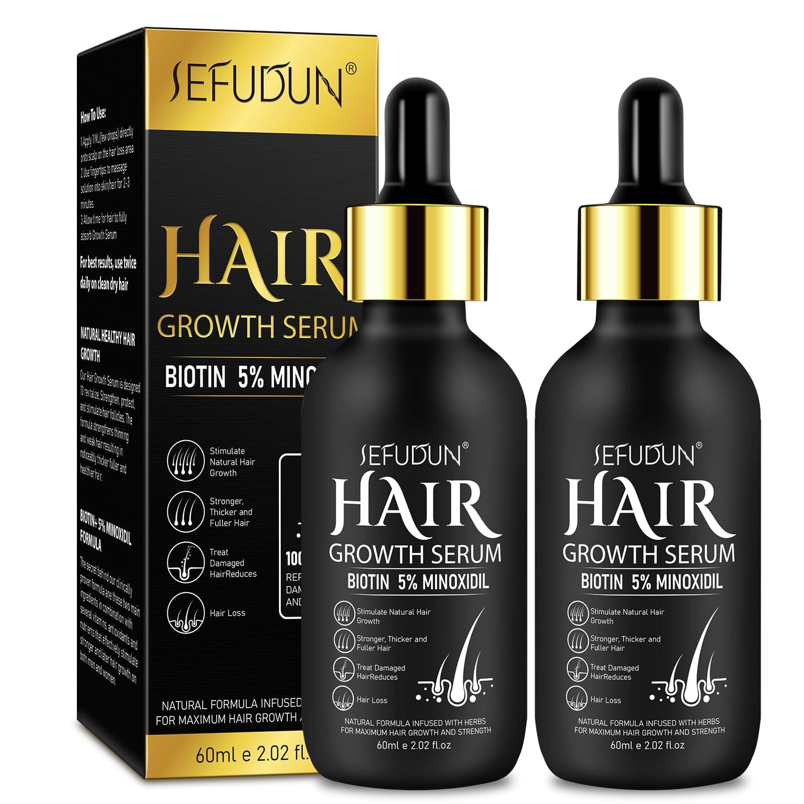 5% Minoxidil Hair Growth Serum, Hair Growth for Men and Women, Hair Regrowth Serum For Stronger Thicker Longer Hair Help, Natural Facial Hair Treatment for Grooming Thickening (4.04 Oz)