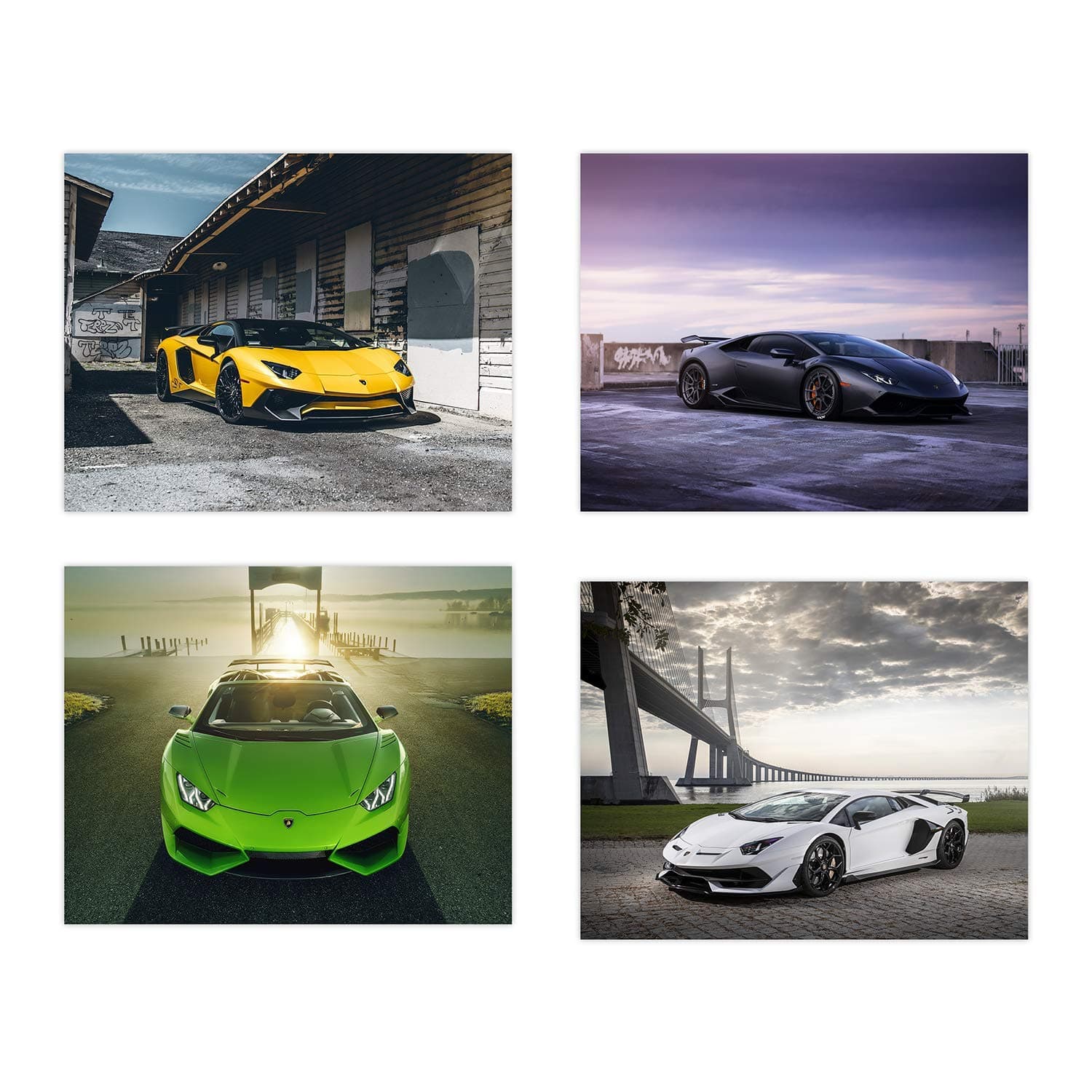 Lamborghini Poster - Set of 4 Unframed (10x8 inches) Sports Car Posters - Aventador - S Supercar - Canaan - Huracan - Perfect Wall Art Gift Exotic Supercars - Set 2