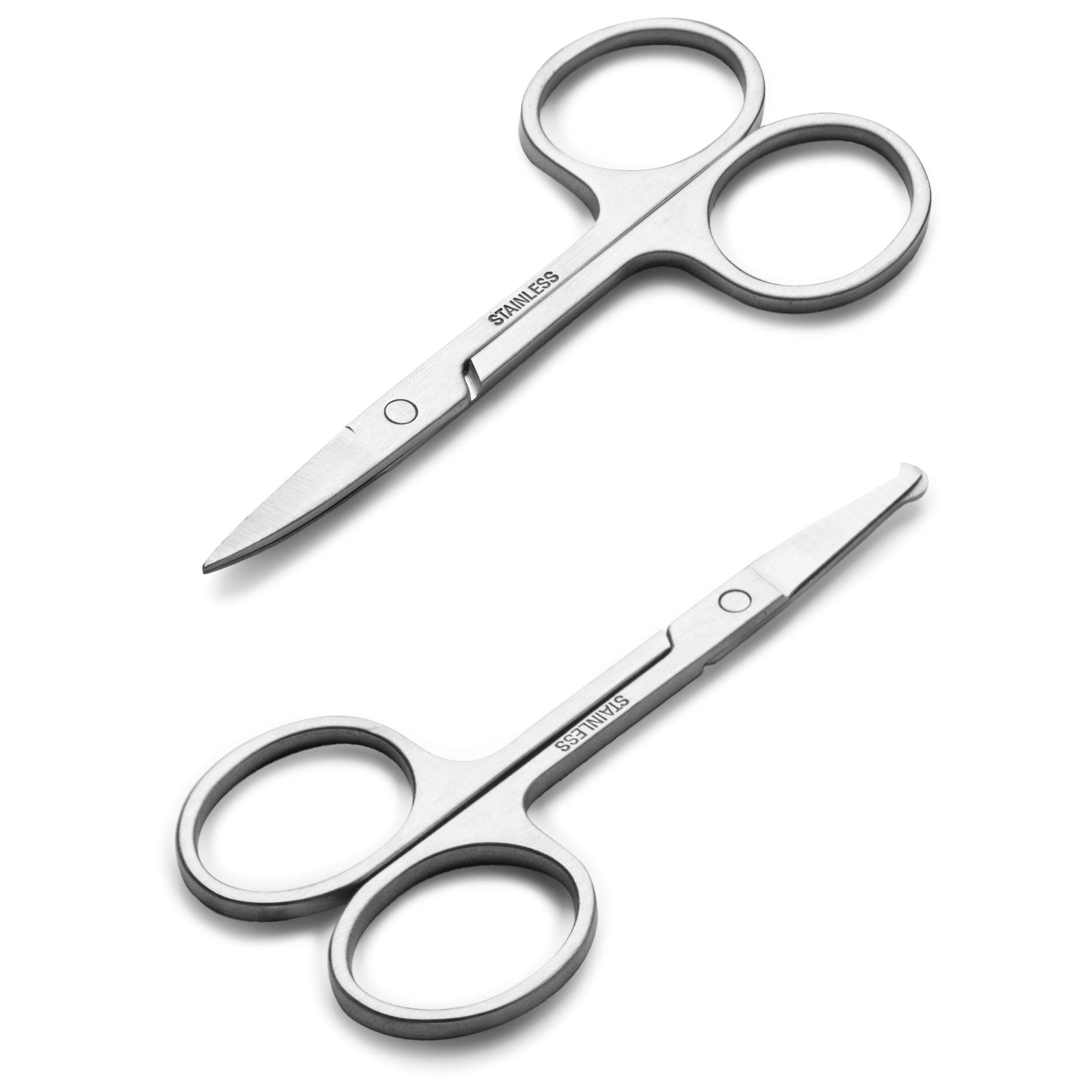 - Facial Hair Small Grooming Scissors For Men Women - Eyebrow, Nose Hair, Mustache, Beard, Eyelashes, Ear Trimming Kit - Curved and Rounded Safety Tip Clippers For Hair Cutting - 2PCS Silver
