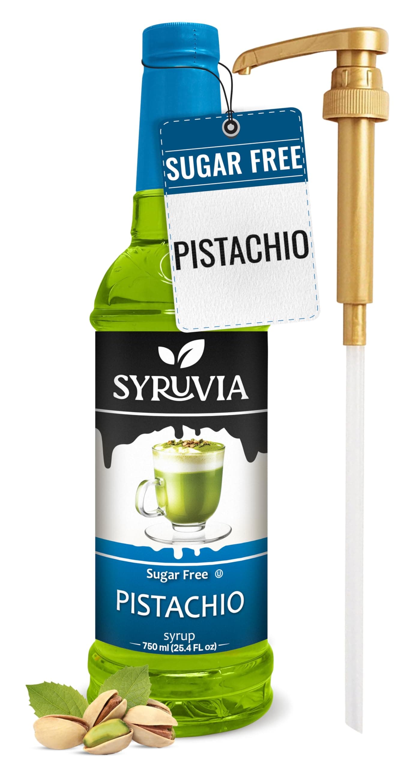 Syruvia Sugar Free Coffee Syrup, Pistachio Flavored Syrup for Drinks and Desserts – 25.4 fl oz, With Pump