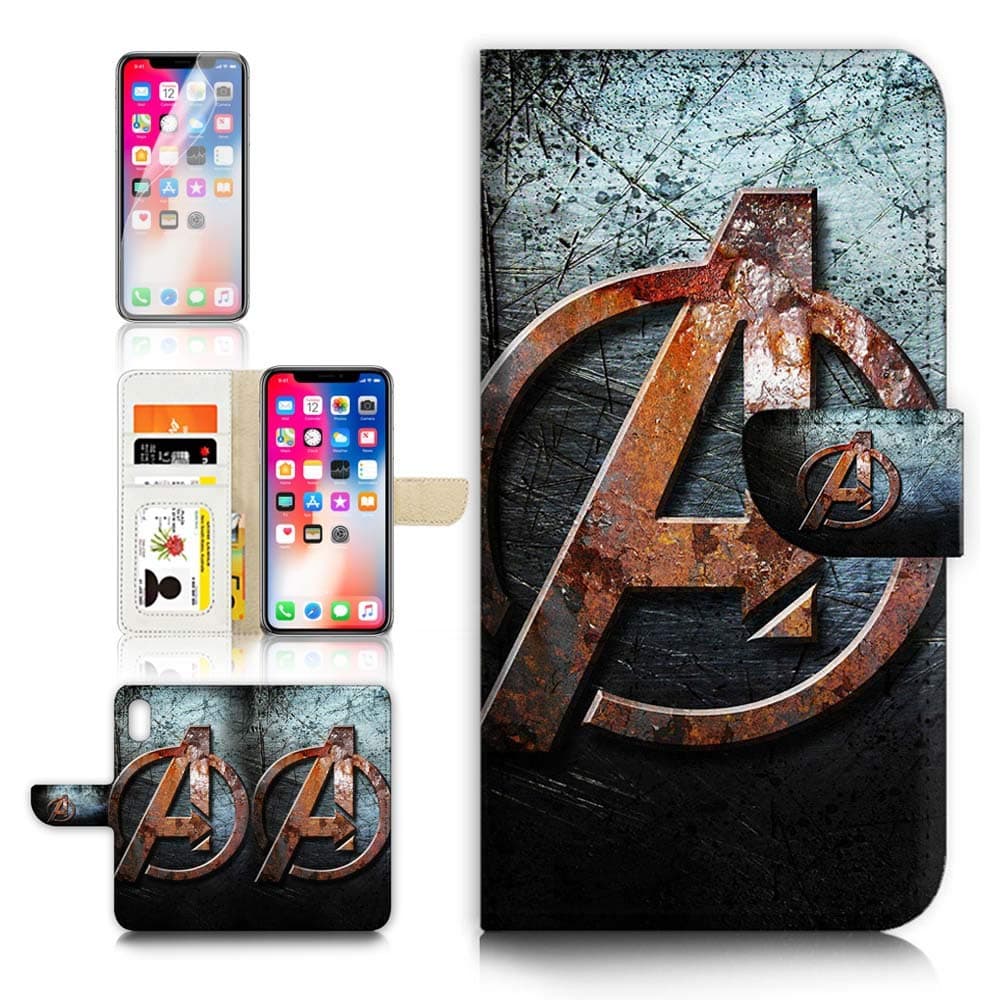 (for iPhone XR) Flip Wallet Case Cover & Screen Protector Bundle - A21720 Super Hero Avengers