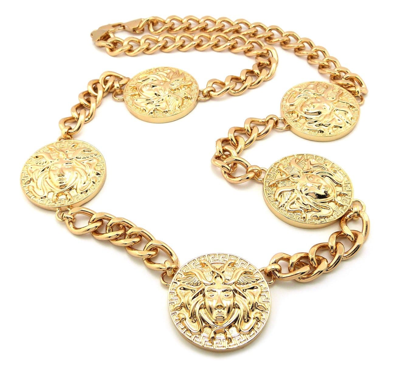 Hot New Must Have Gold Celebrity Inspired Cuban link Chain w/ Medusa Head Medallions!! XC391G