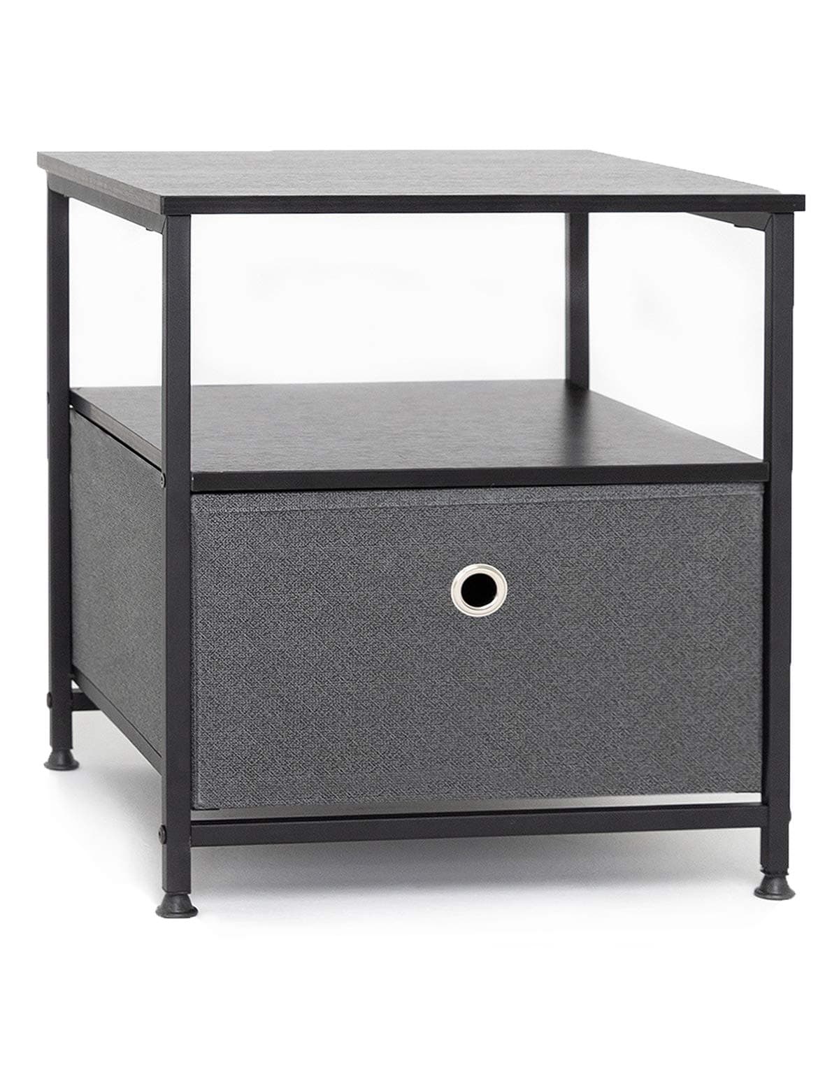 Suhu Bedside Table Bedside Storage Cabinet Small Sofa Side Table Mini End Table Low Narrow Chest of Drawers Metal Nightstand 2-tier for Bedroom Living Room Wooden+Steel Grey+Black