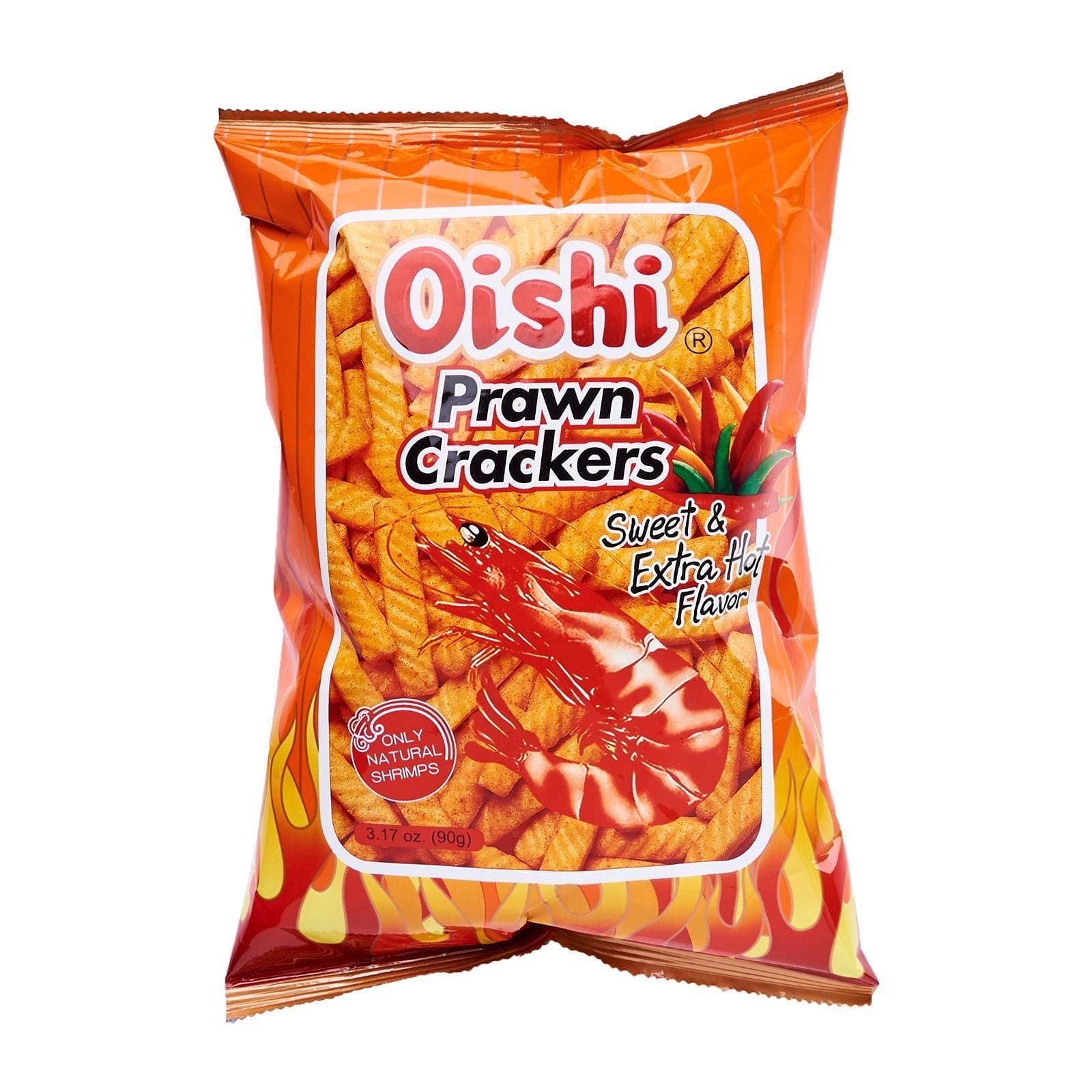 Oishi Prawn Crackers Spicy Flavor Pack of Two 3.17 Oz or 90 G a Pack