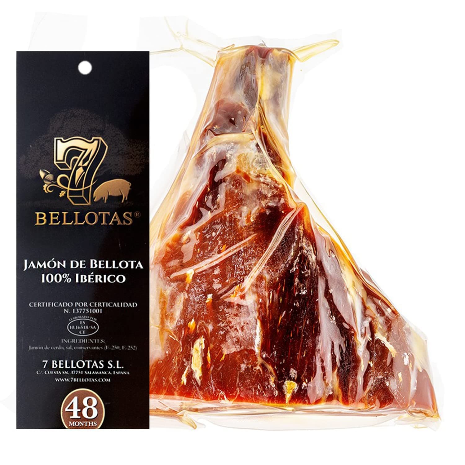 100% Iberico Ham | Made From Acorn Fed Iberico Pigs and Natural Curation Process | Spanish Jamon Pata Negra | Jamon Iberico Bellota | 48 Months (Boneless + 1,0 Kg.)