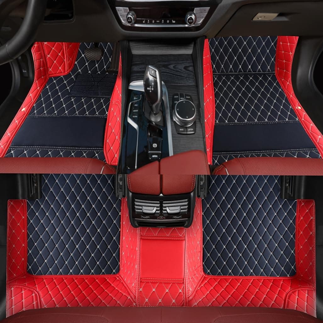 Custom Personalized Floor Mats for Cars，Luxury Full Coverage All Weather Car Floor Mats，Anti-Slip Leather Car Mat Set ，Custom Floor Mats for 99% of Cars, Trucks & SUVs (3D red and Black)