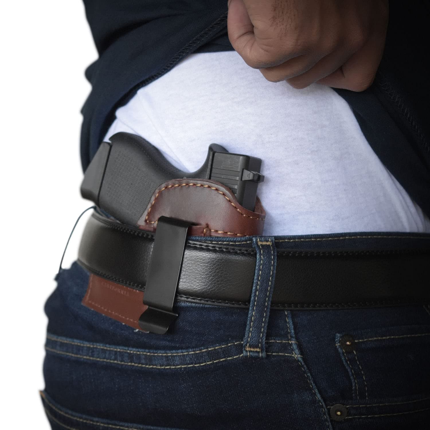 Raw Dog Tactical - Leather Holster for Pistols Concealed Carry IWB 9mm Fits Most Full Size and Compact Glock 19 23 26 32 42 43 43x Shield XDS p365 Holsters