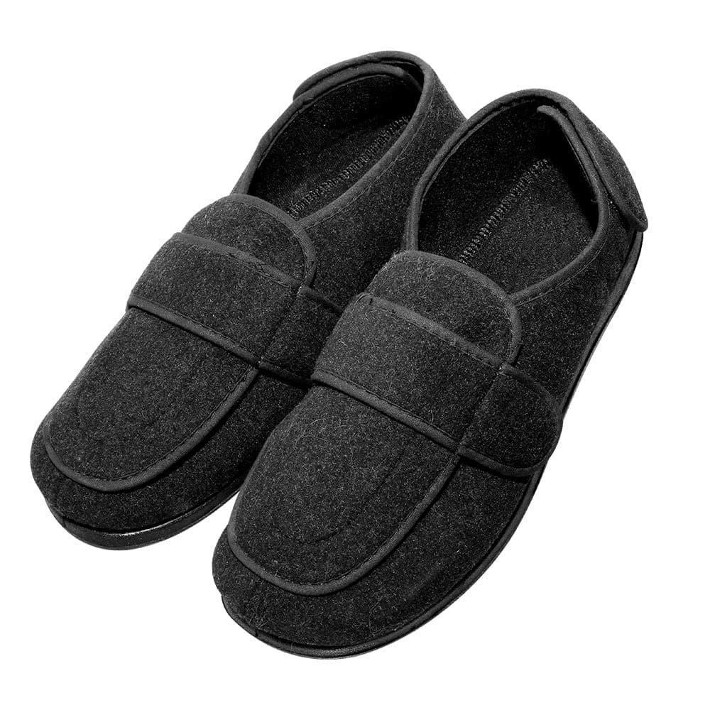 Cozy Ankle Men's Extra Wide Adjustable Slippers Edema, Diabetic and Swollen Feet Indoor/Outdoor Footwear Black, 7.5