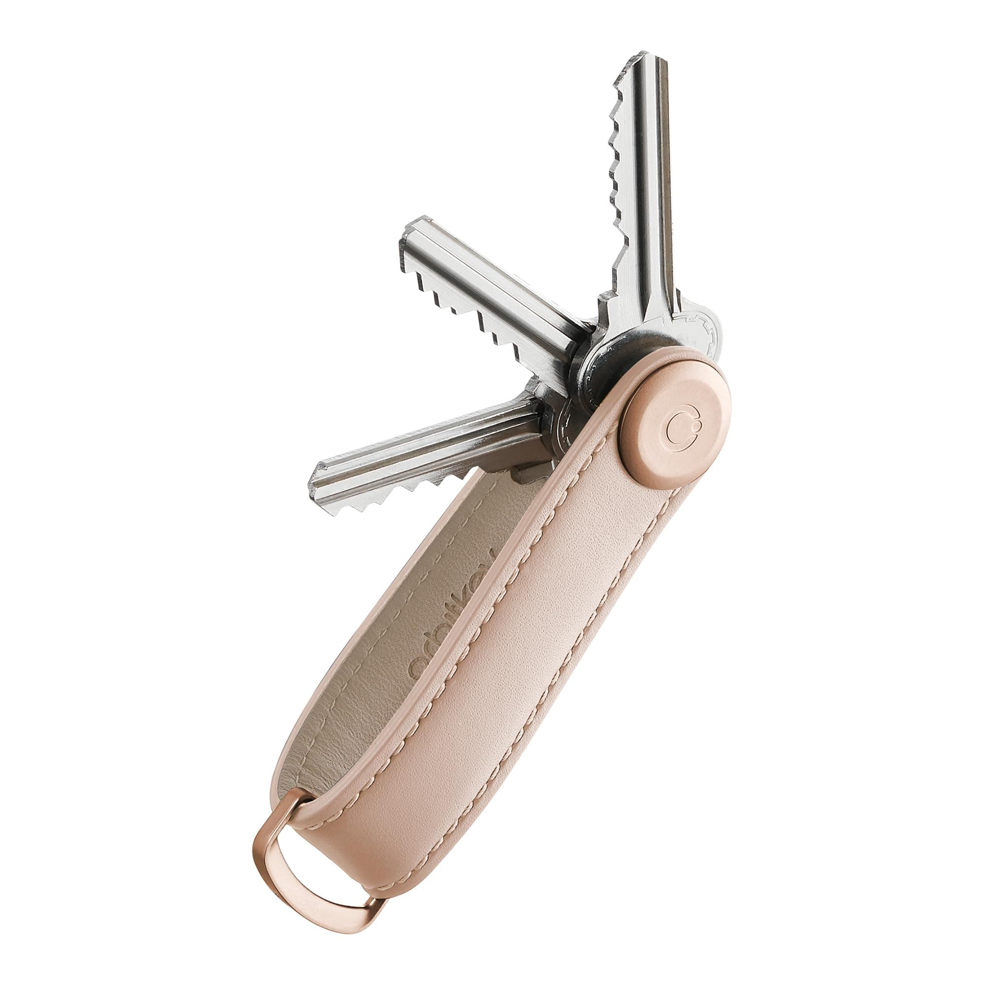 Orbitkey Leather Key Organizer | Durable, Stainless Steel Locking Mechanism, Slim & Quiet Profile | Holds up to 7 Keys, Blush with Blush Stitching