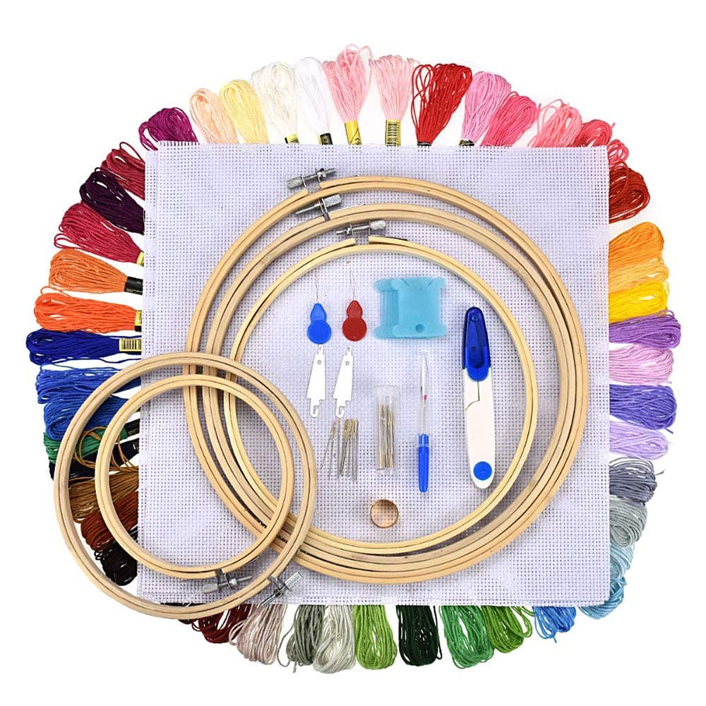 Embroidery Starter Kit, Cross Stitch Kit Include Embroidery Clothes Embroidery Hoops, Color Threads and Tools for Kids, Adults& Beginners (#1)