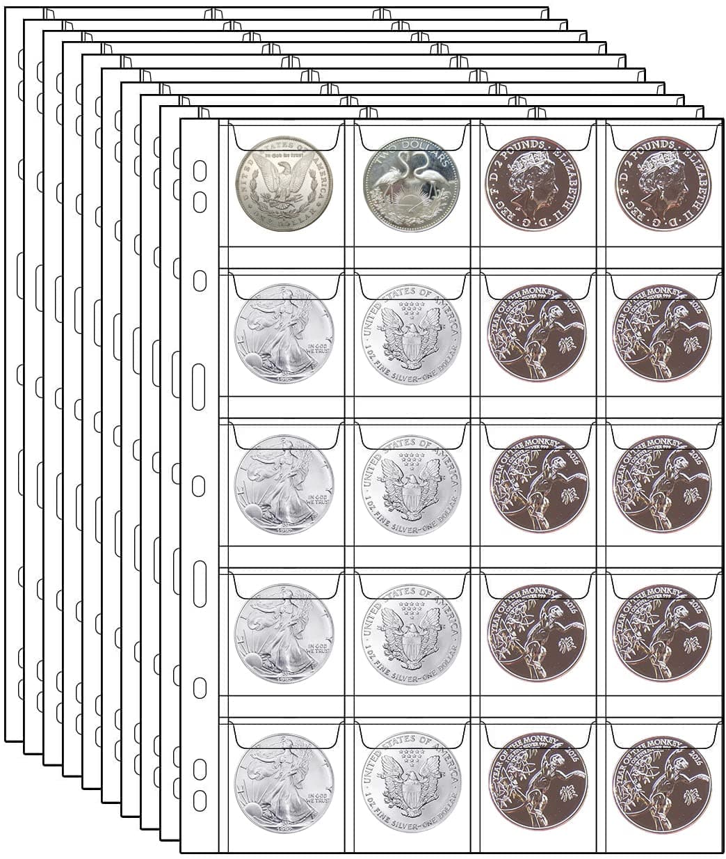 10 Sheets Coin Collection Pages,Coin Binder Inserts Sleeves with 9 Hole for Coin Album,Collecting Binder Protectors for Silver Dollar Bill Quarters Penny Stamp Currency(20 Pockets)