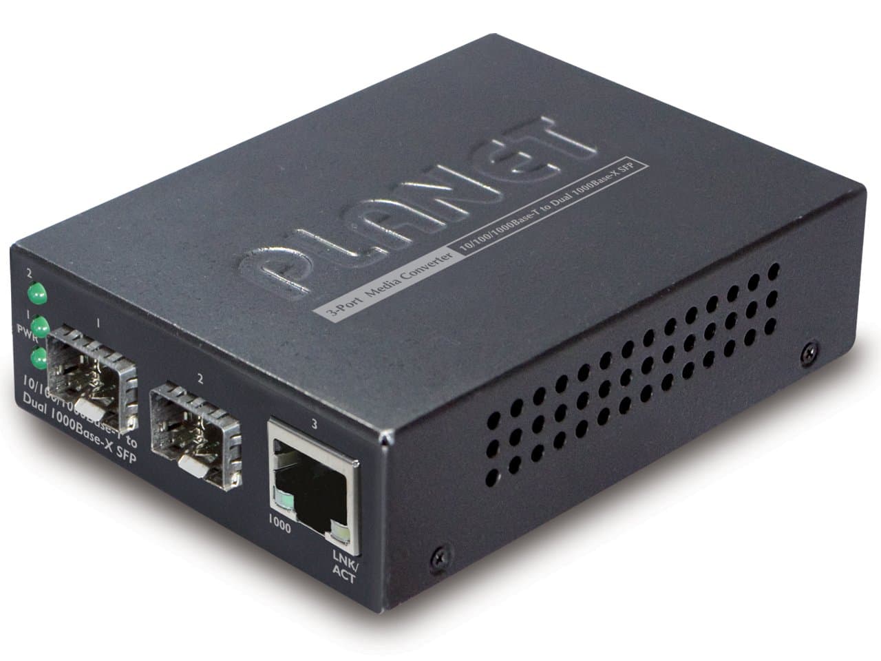 Planet GT-1205A 1-Port 10/100/1000Base-T to 2-Port 1000FX (SFP) DIP Switch Black Switch Media Converter