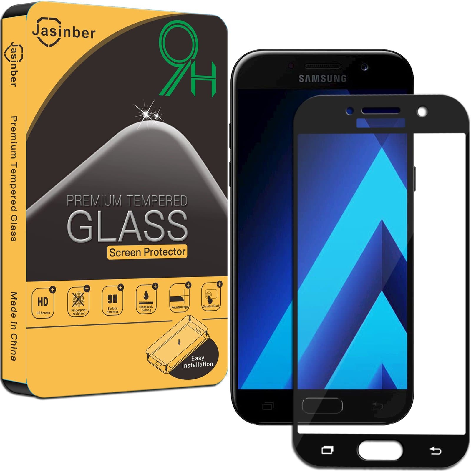[2-Pack] Jasinber [Full Screen Cover] Tempered Glass Screen Protector for Samsung Galaxy A5 2017 - Black