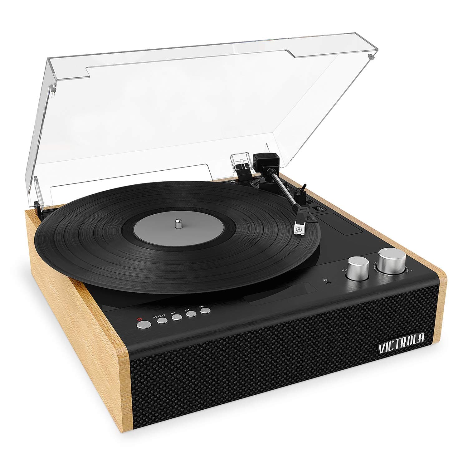 Eastwood – Bluetooth Record Player – 3-Speed Turntable, Premium MM Cartridge, Vinyl Stream for Wireless Streaming, Removable Dust Cover, Built-in Speakers (Bamboo)