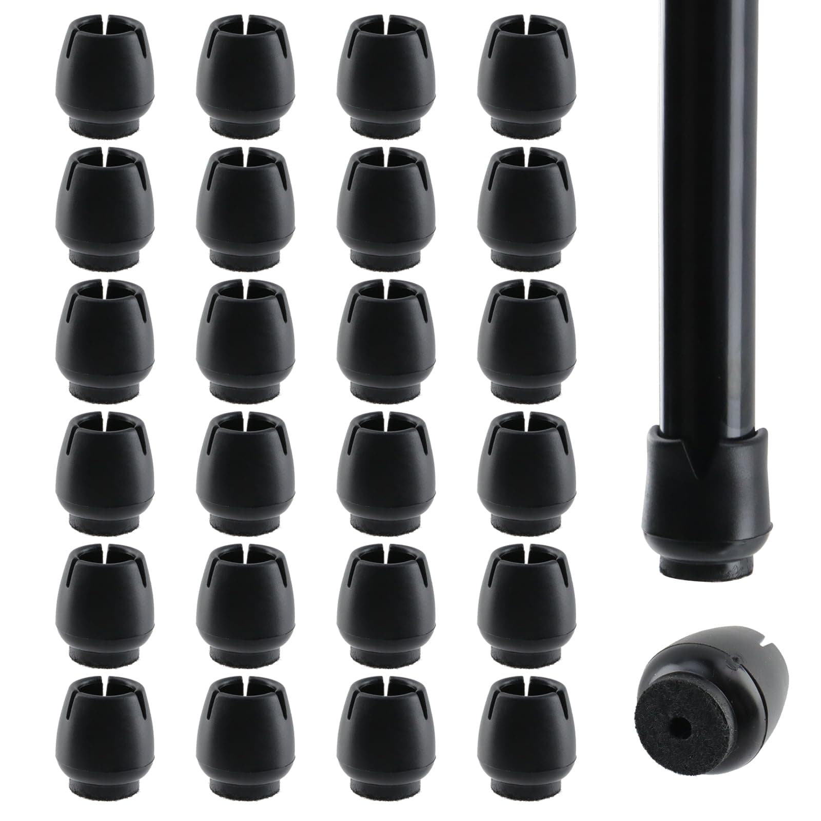 Antrader 24pcs Silicone Black Furniture Pads with Felt Pads Floor Protectors Non-Slip Sofa Chair Table Glides Feet Caps Fit Round Diameter 0.5" to 0.6" (1.2-1.6cm)