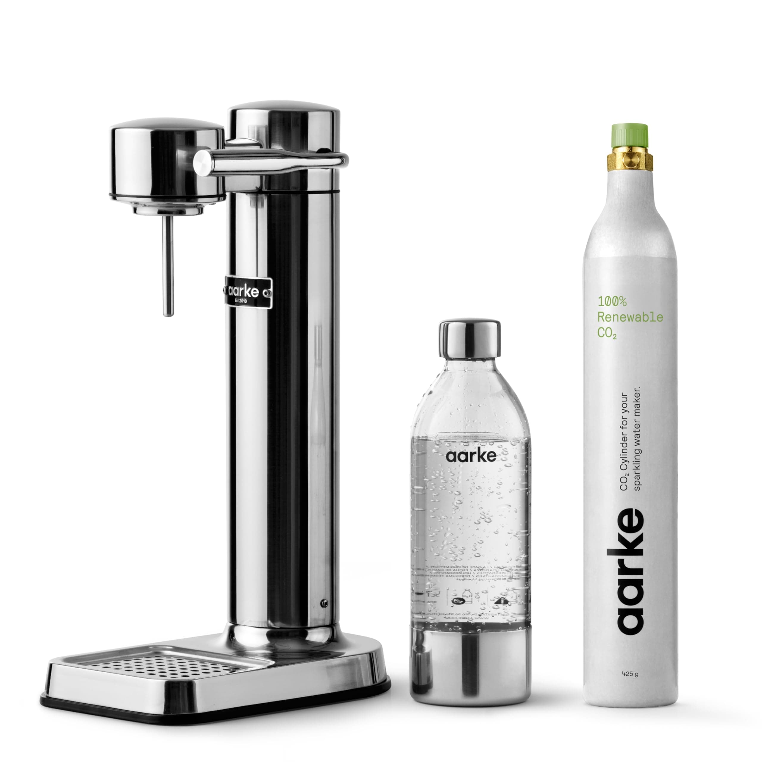 aarke Carbonator lll with CO2 Cylinder, Sparkling & Carbonation Water Machine, Stainless Steel with PET BPA-Free Reusable Bottle Volume 800 mL (Stainless Steel)