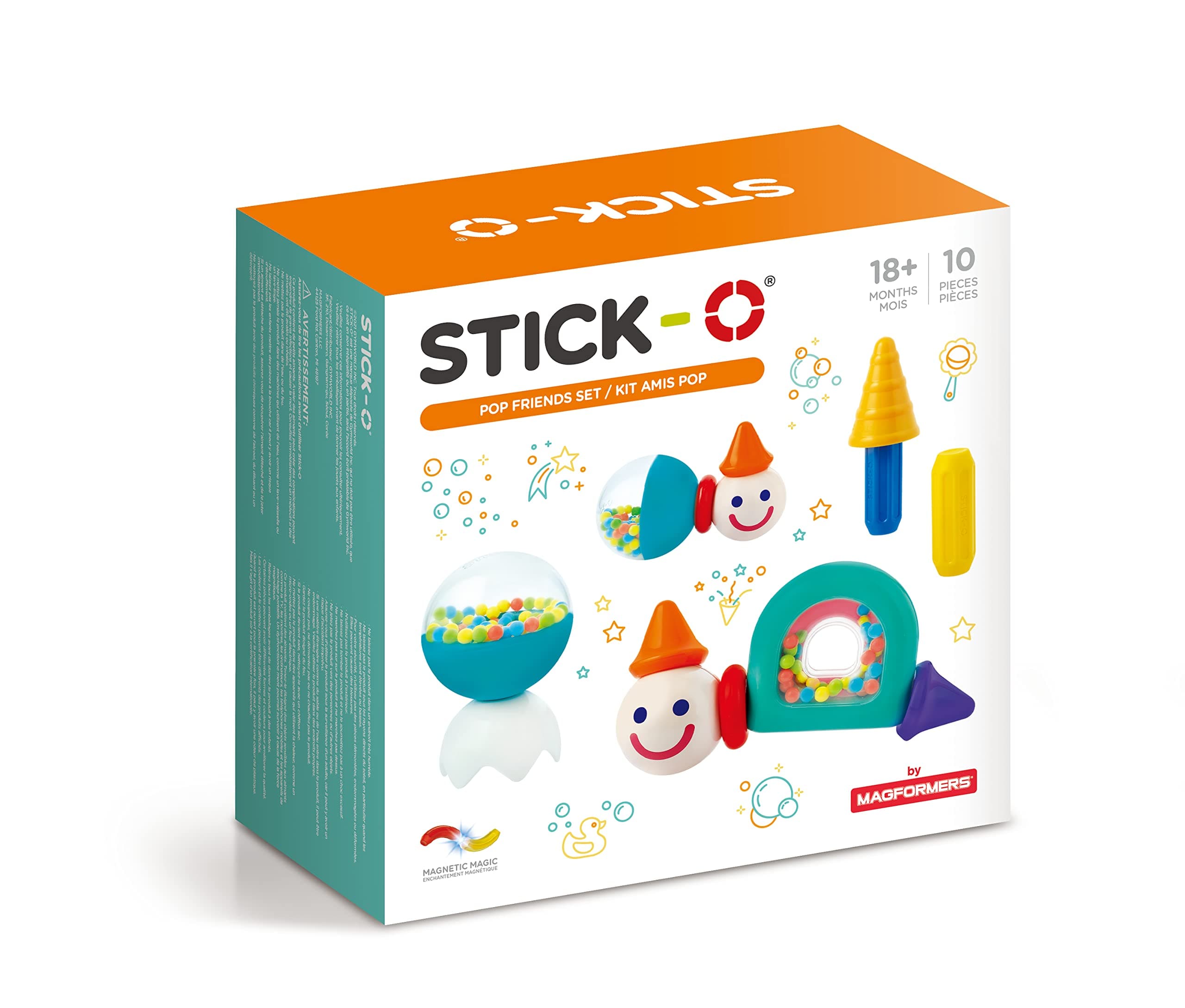 Stick-O Magnetic Building Blocks for Children from 1 Years, Creative Construction Toy, Educational Toy with Magnet, Pop Friends Set for Girls and Boys, Montessori Toy, 10 Pieces Set