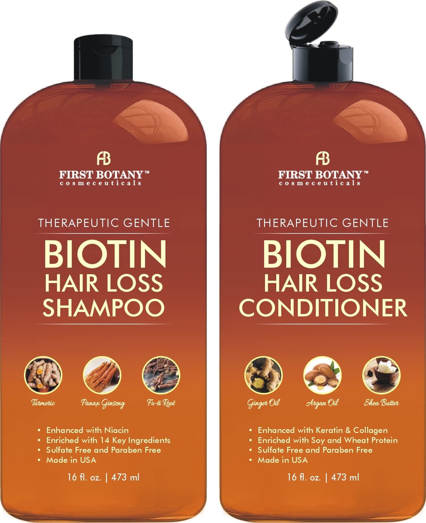 First Botany Hair Growth Shampoo Conditioner Set - An Anti Hair Loss Shampoo and Conditioner with 14 DHT blockers to fight Hair Loss For Men and Women, All Hair types, Sulphate Free - 2 x 470ml