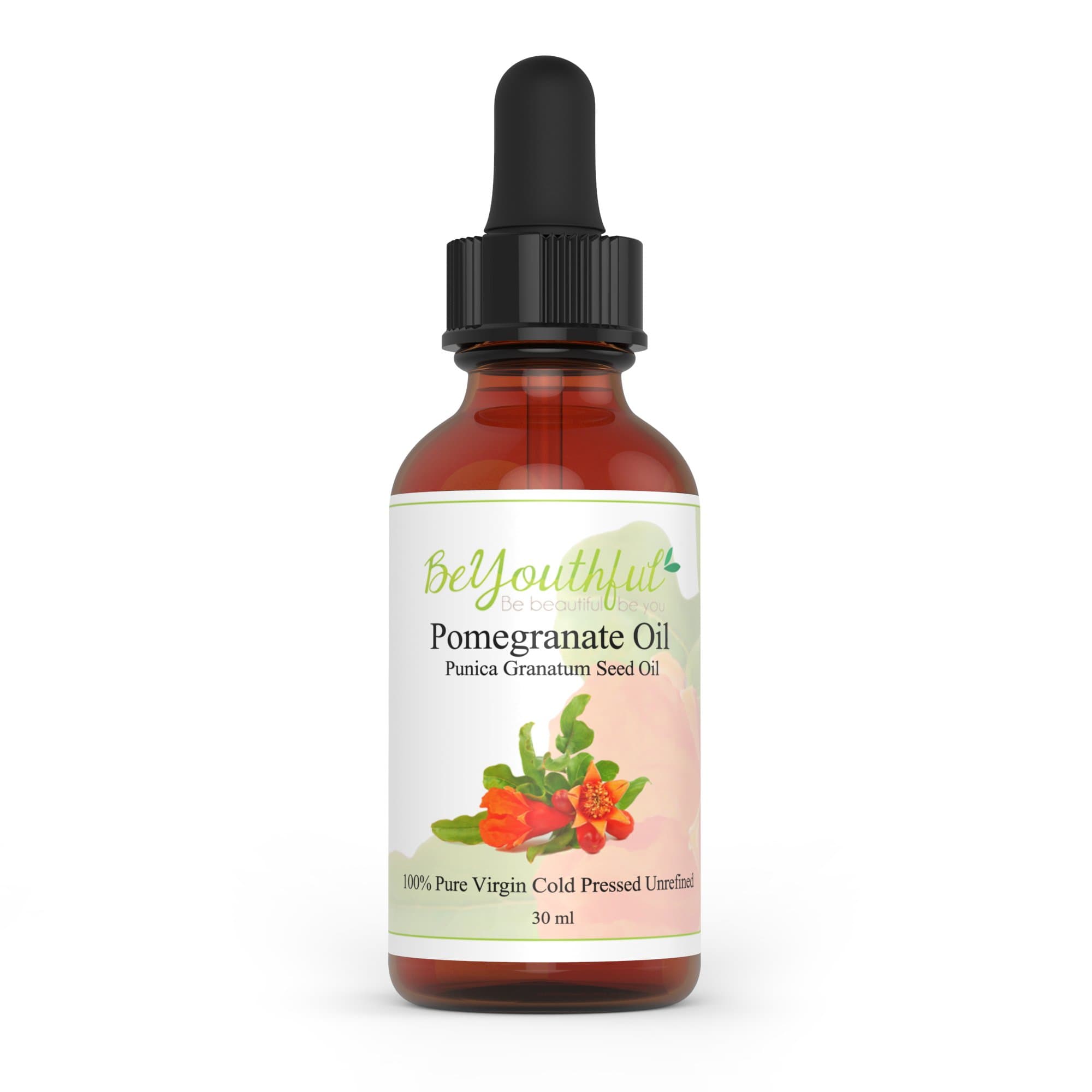 BeYouthful Pomegranate Seed Oil 100% Cold Pressed Oil For Hair, Face, Skin, Lips And Nails. Comes In Amber Glass Dropper Top Bottle For Easy Use.