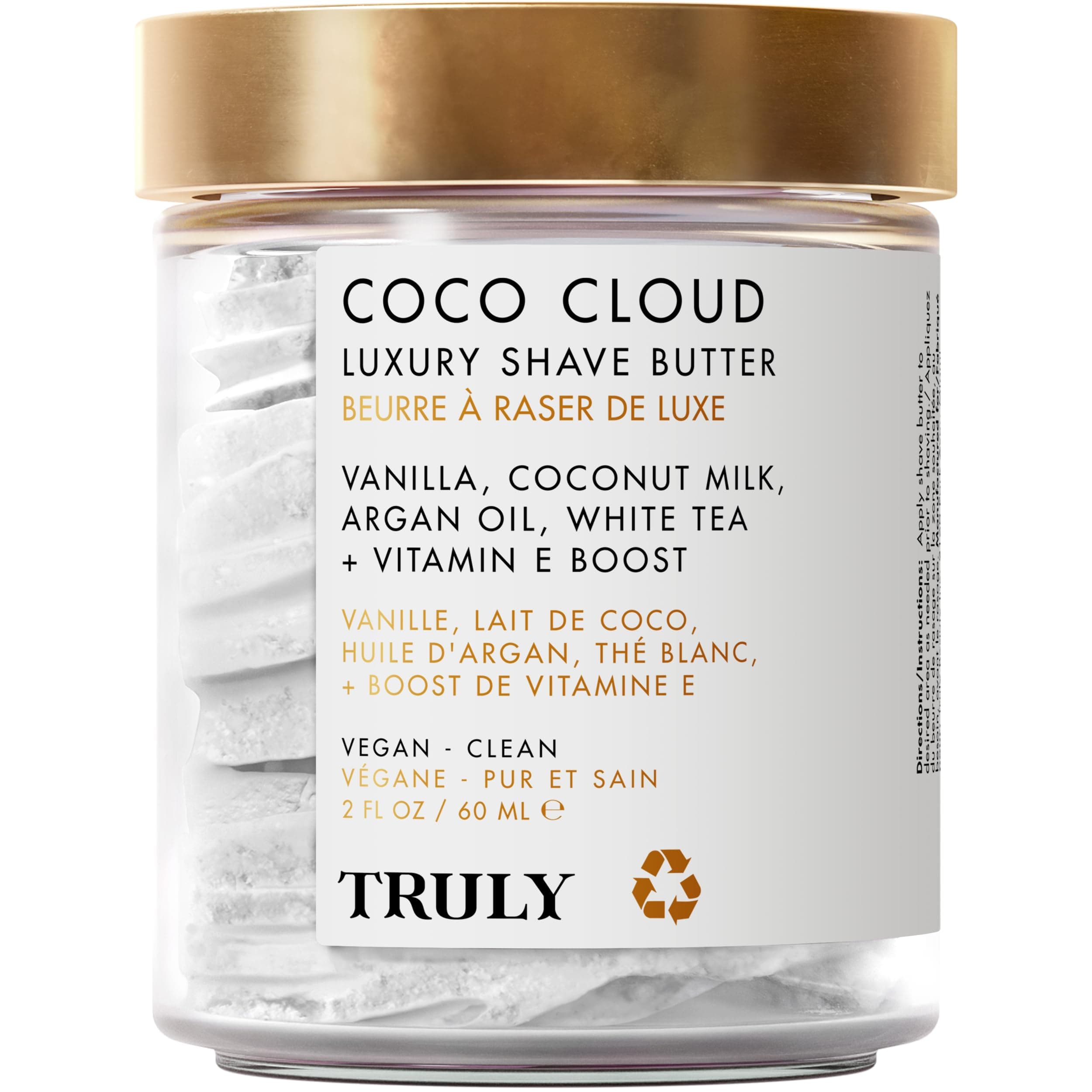 Truly Beauty Coco Cloud Shaving Cream for Women Sensitive Skin Whipped Shave Butter for Legs, Pubic Hair, Underarm, Body, Intimate Bikini Area, etc. 2 OZ